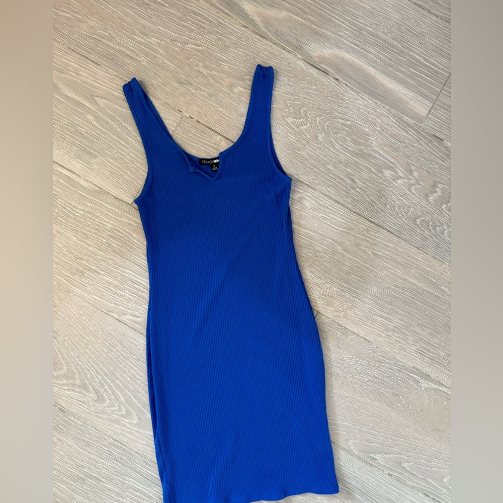 Fashionova blue ribbed shirt dress